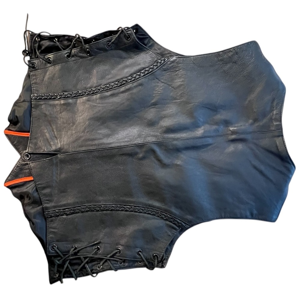 Motorcycle Outpost Biker Snap Front Side Lace Black Leather Vest Women (XL)‎ - Picture 5 of 16